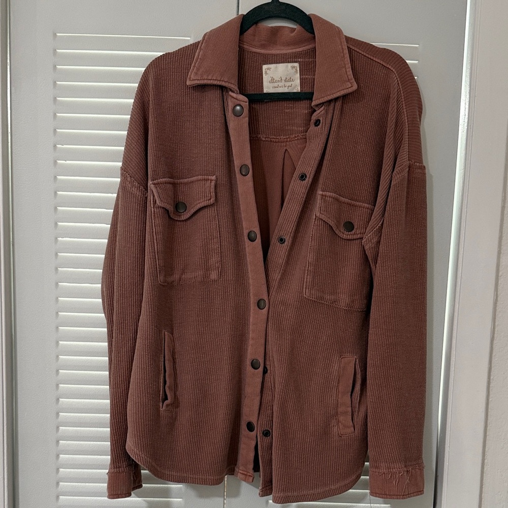 Altar'd State Women's button up Corduroy look Jacket - deep blush & pockets